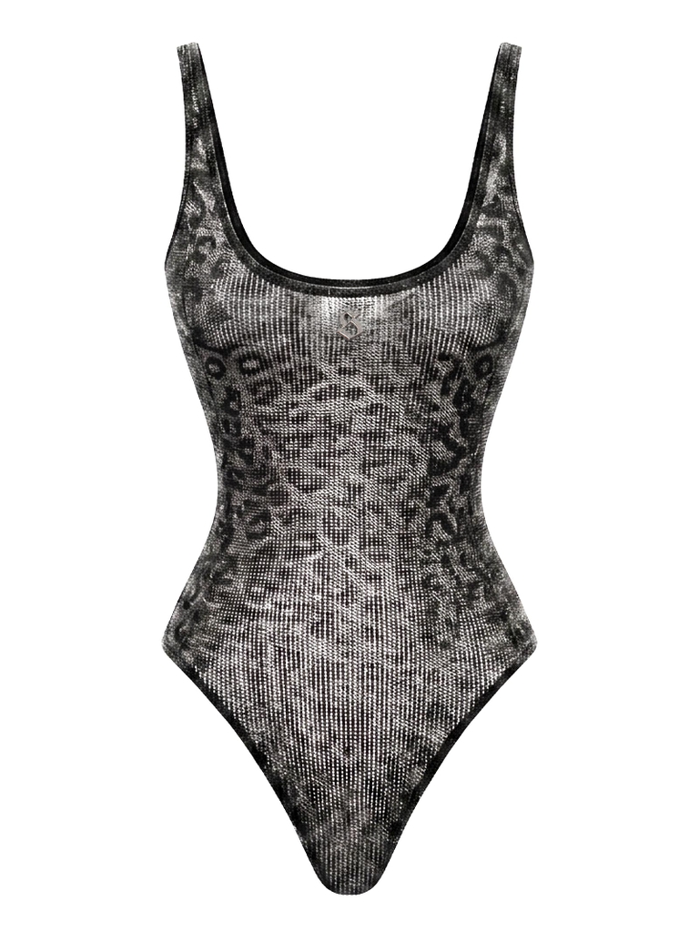 SISTERS Bodysuit hoạ tiết da báo ánh kim Cassi - Đen