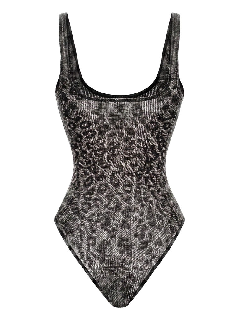 SISTERS Bodysuit hoạ tiết da báo ánh kim Cassi - Đen
