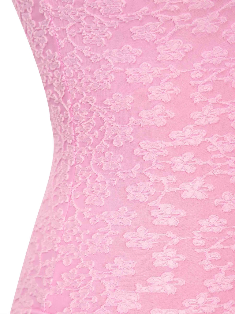 SISTERS Bodysuit hai dây xuyên thấu thêu hoa Orbit - Hồng