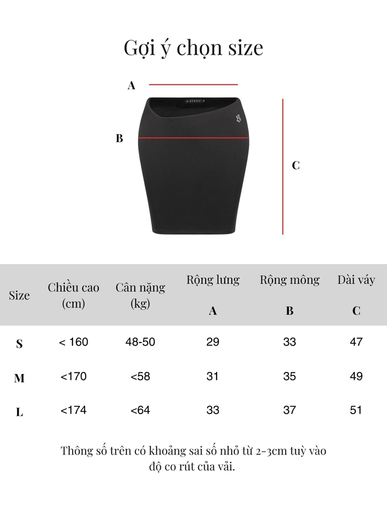 SISTERS Chân váy lửng cut-out hông Ursula - Đen