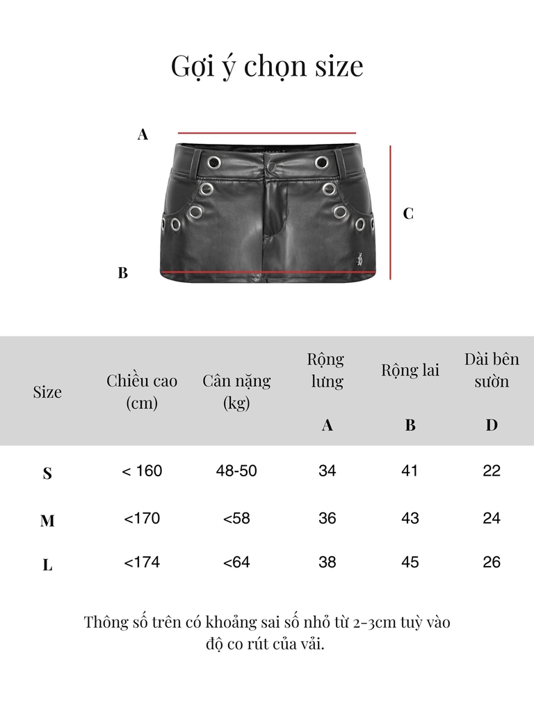 SISTERS Chân váy mini skirt da phối khoen Eirene