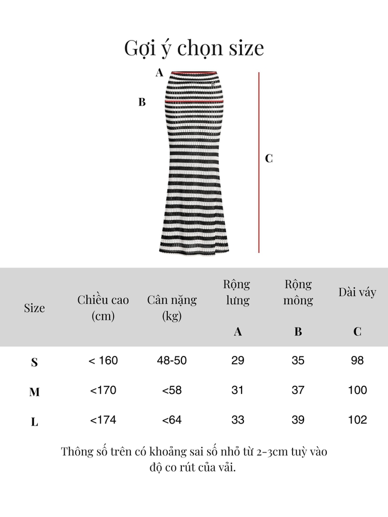 SISTERS Chân váy dài sọc ngang Vivienne