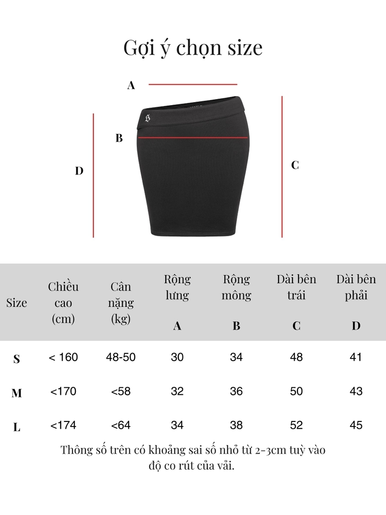 SISTERS Chân váy lửng xéo hông Valentina - Đen