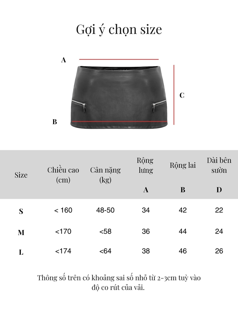 SISTERS Chân váy mini skirt da phối khoá kéo Aubrey