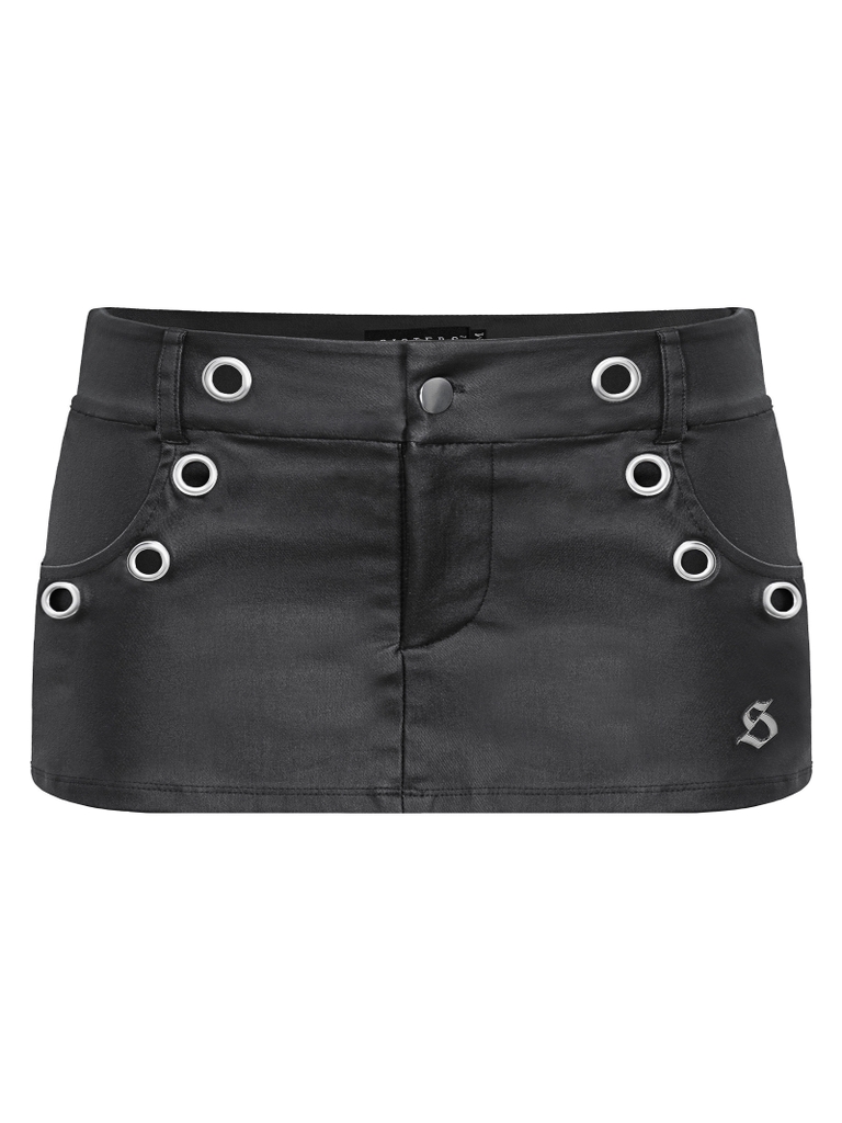SISTERS Chân váy mini skirt da phối khoen Eirene - Jean đen