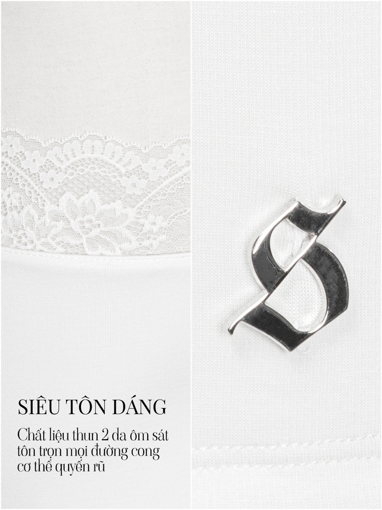 SISTERS Chân váy mini lưng phối ren Lavinia - Trắng