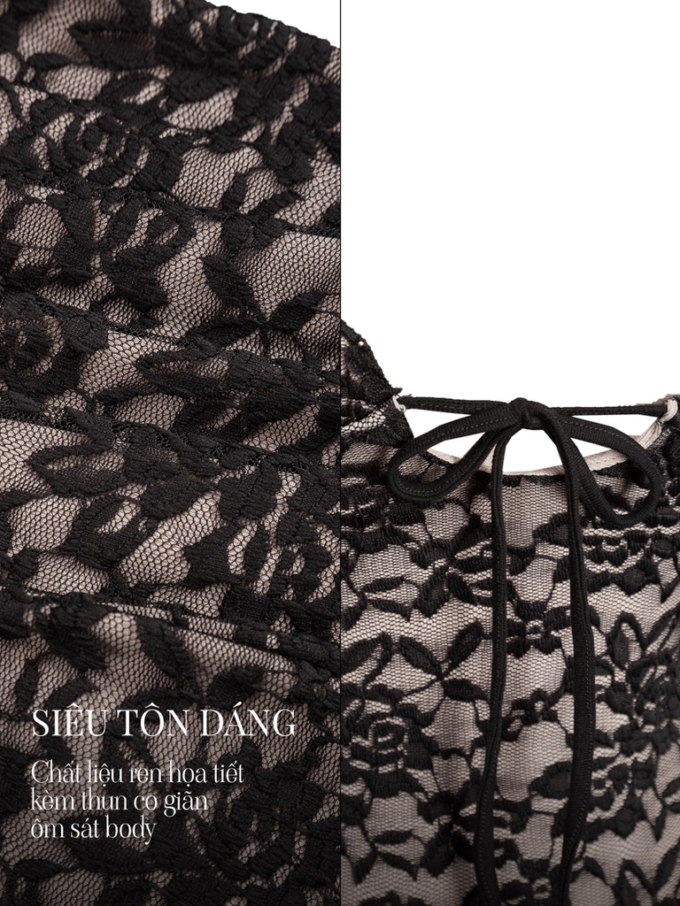 SISTERS Váy đầm body hai dây phối ren Freya - Nâu đậm