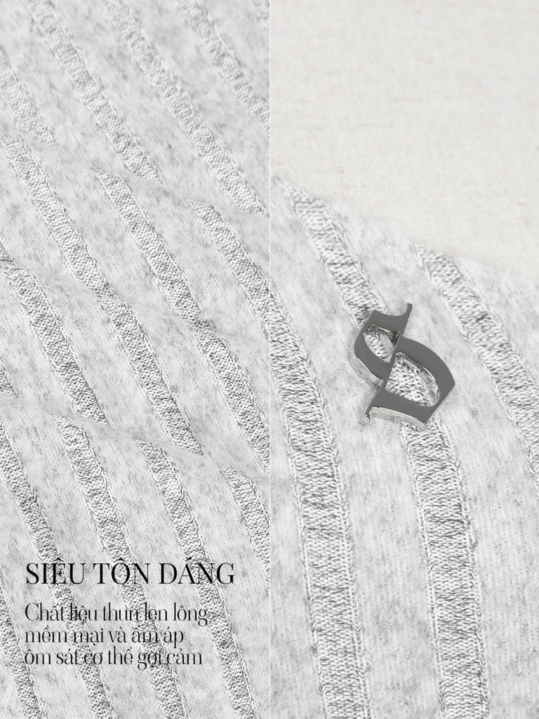 SISTERS Váy đầm body len lông thỏ cổ lệch Charlotte - Xám nhạt