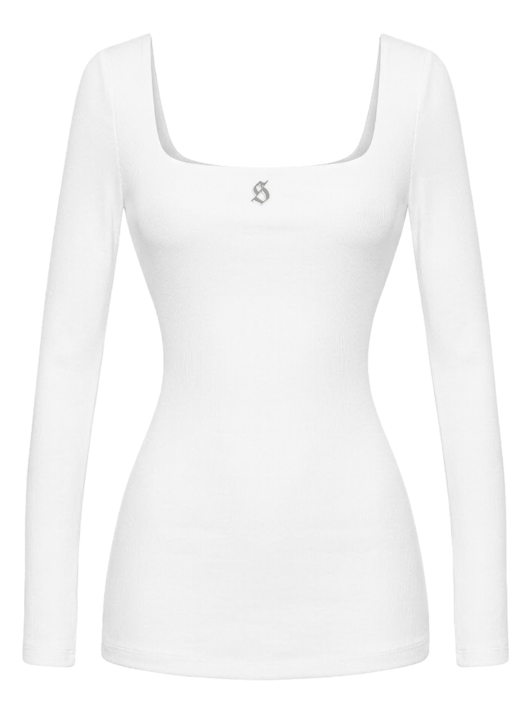 SISTERS Đầm body tay dài cổ vuông Giada - Trắng