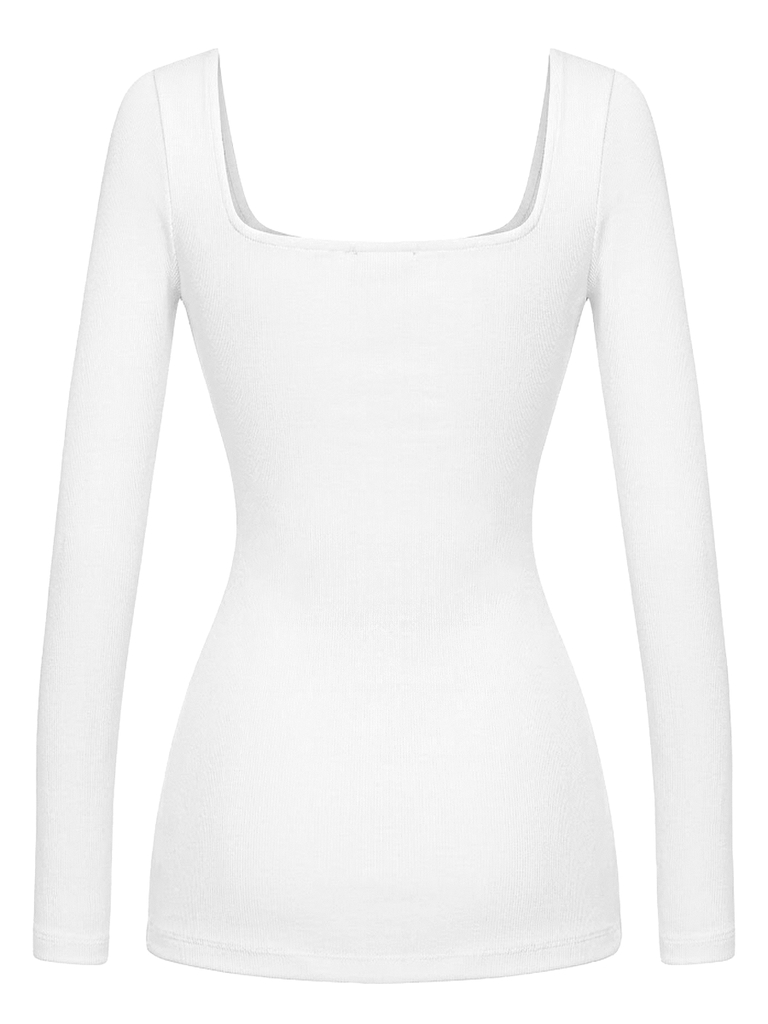 SISTERS Đầm body tay dài cổ vuông Giada - Trắng