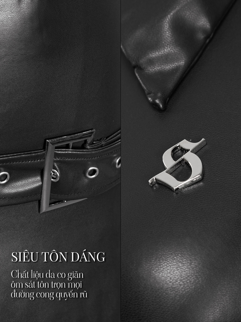 SISTERS Váy đầm body da dài tay kèm belt Eleanor