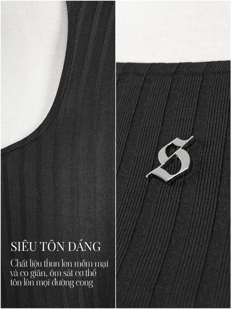 SISTERS Váy đầm body len hở lưng Blossom - Đen