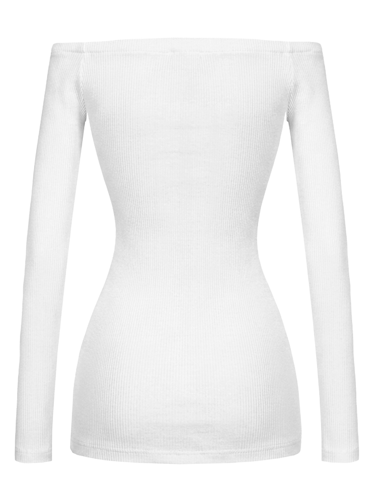 Váy đầm body trễ vai dài tay Dorie - Trắng