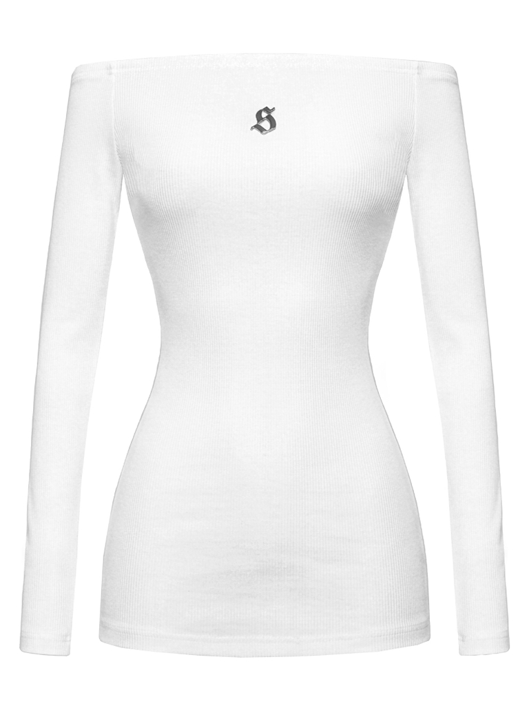 Váy đầm body trễ vai dài tay Dorie - Trắng