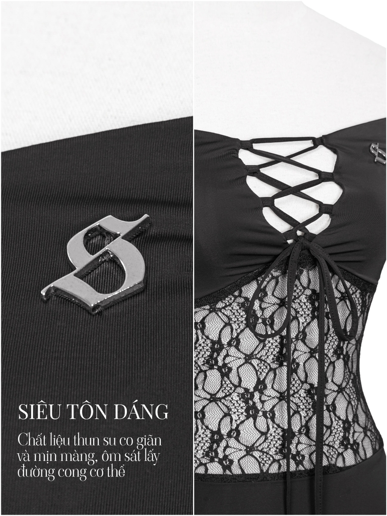 SISTERS Swimsuit trễ vai phối ren Delfina
