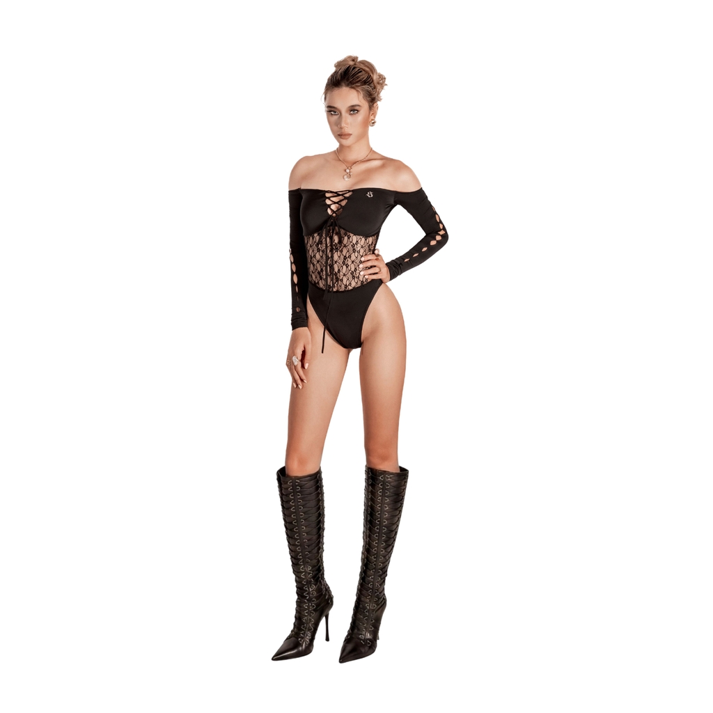 SISTERS Swimsuit trễ vai phối ren Delfina