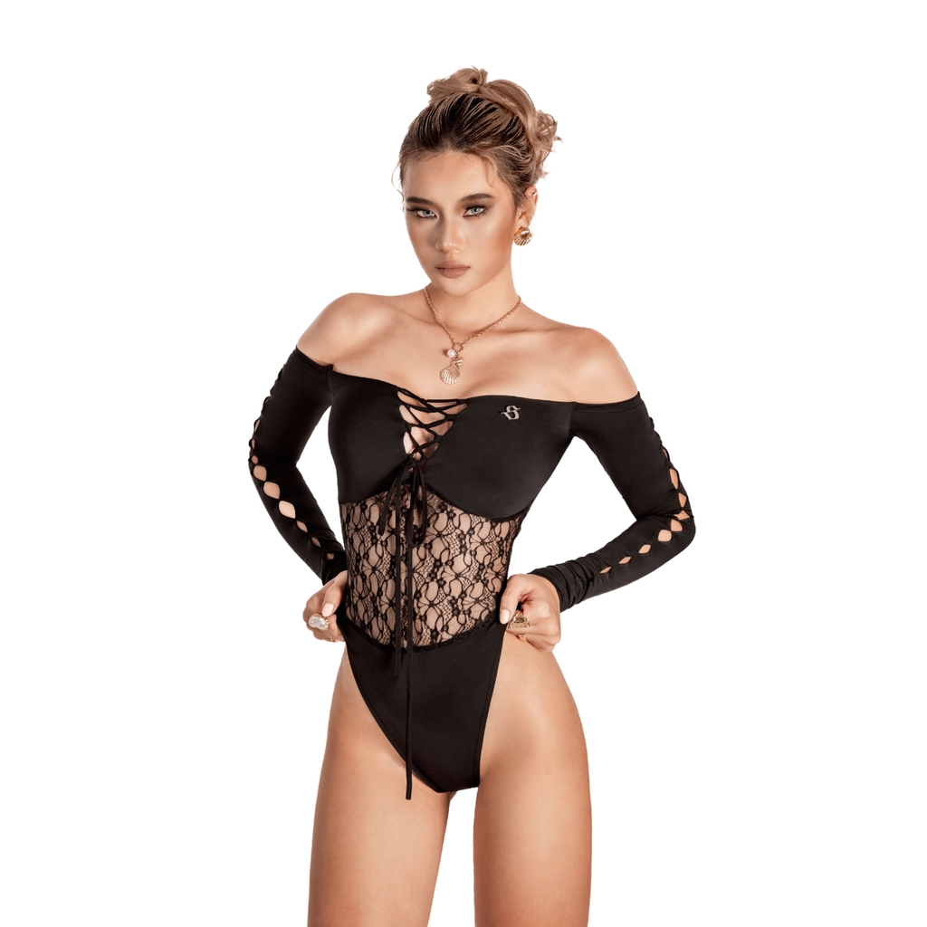SISTERS Swimsuit trễ vai phối ren Delfina
