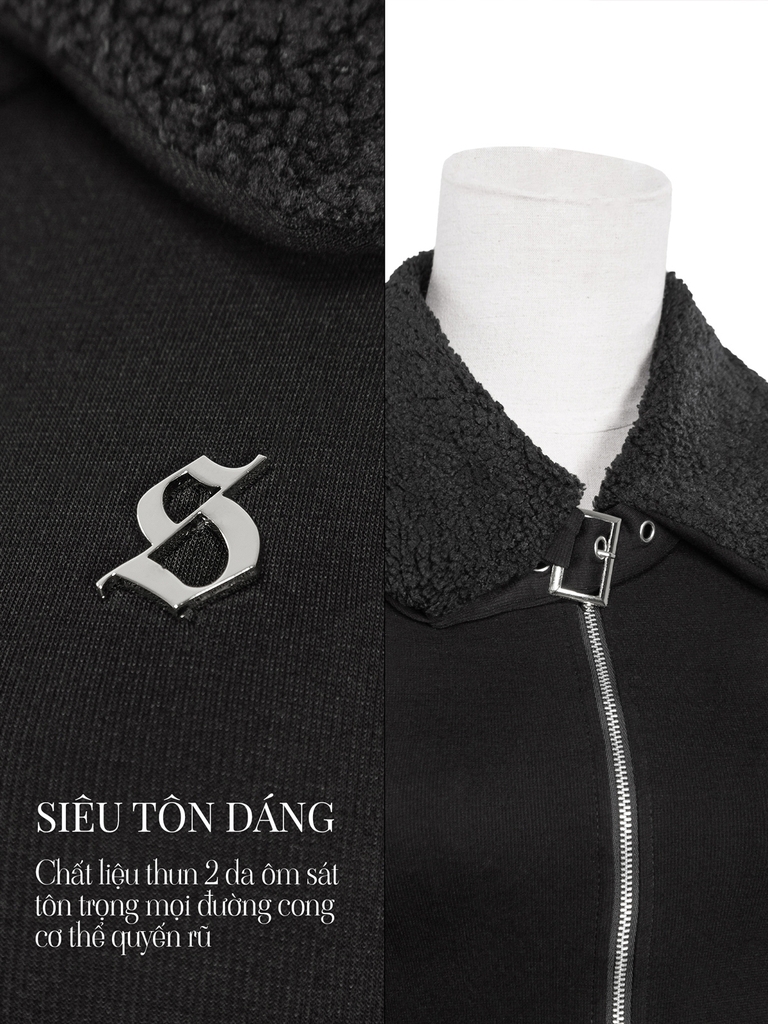 SISTERS Jump đùi phối cổ lông cừu Francesca - Đen