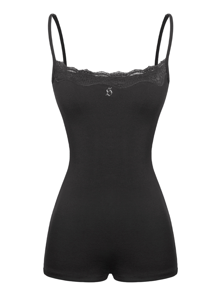 SISTERS Jump đùi hai dây phối cổ ren Seraphine - Đen