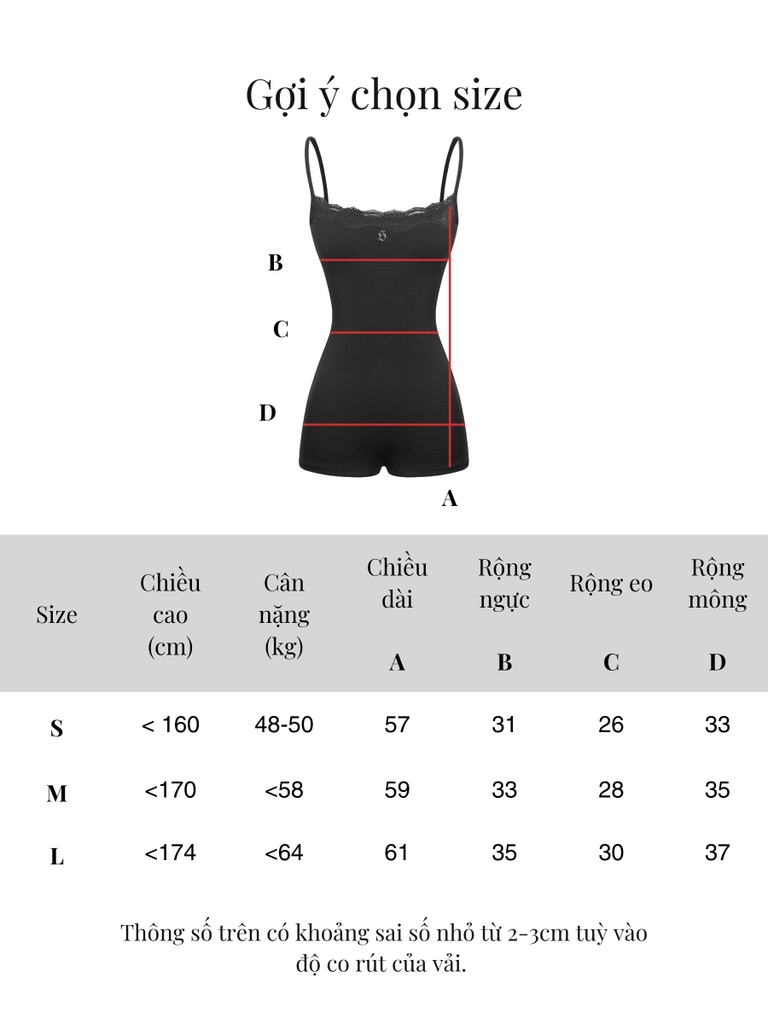 SISTERS Jump đùi hai dây phối cổ ren Seraphine - Đen