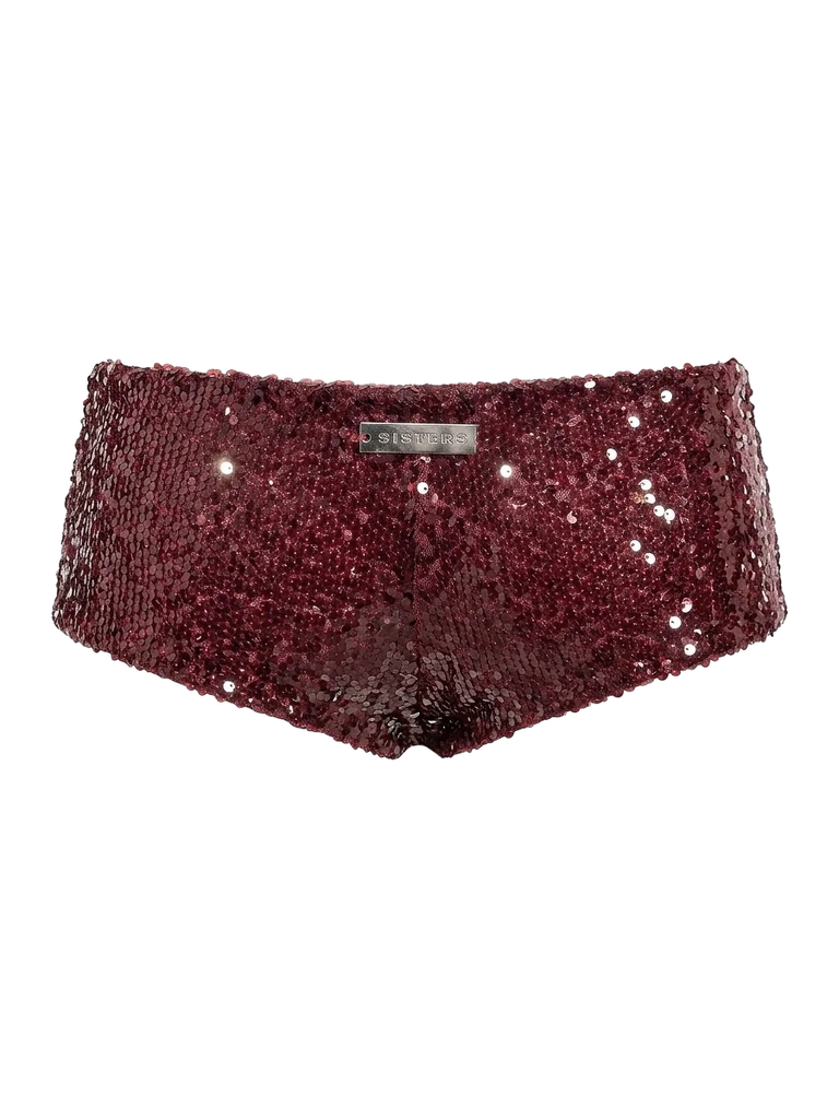 SISTERS Quần đùi kim sa lưng xéo Imogen - Burgundy da rắn