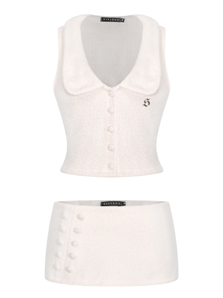 SISTERS Combo set áo váy len lông thỏ Chloe - Trắng kem