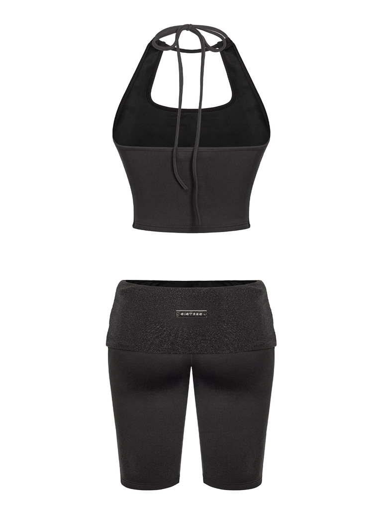 SISTERS Set áo yếm quần lửng lưng lật ánh kim Maisie