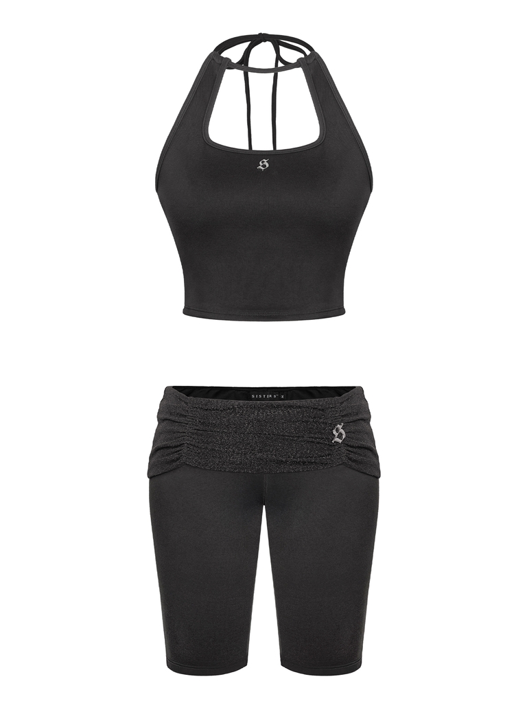 SISTERS Set áo yếm quần lửng lưng lật ánh kim Maisie