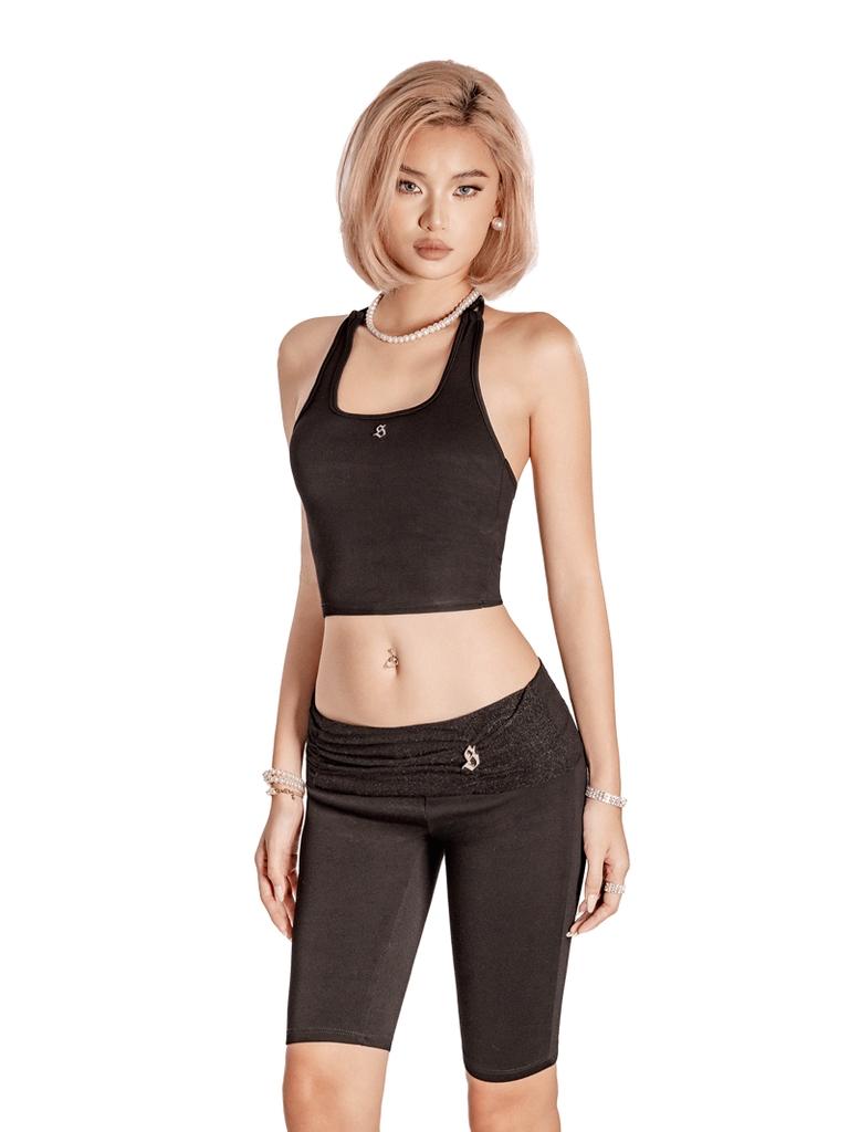 SISTERS Set áo yếm quần lửng lưng lật ánh kim Maisie