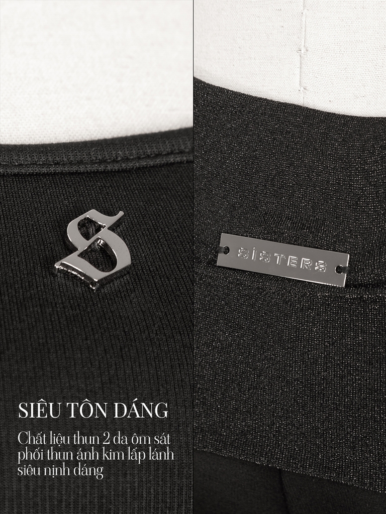 SISTERS Set áo yếm quần lửng lưng lật ánh kim Maisie