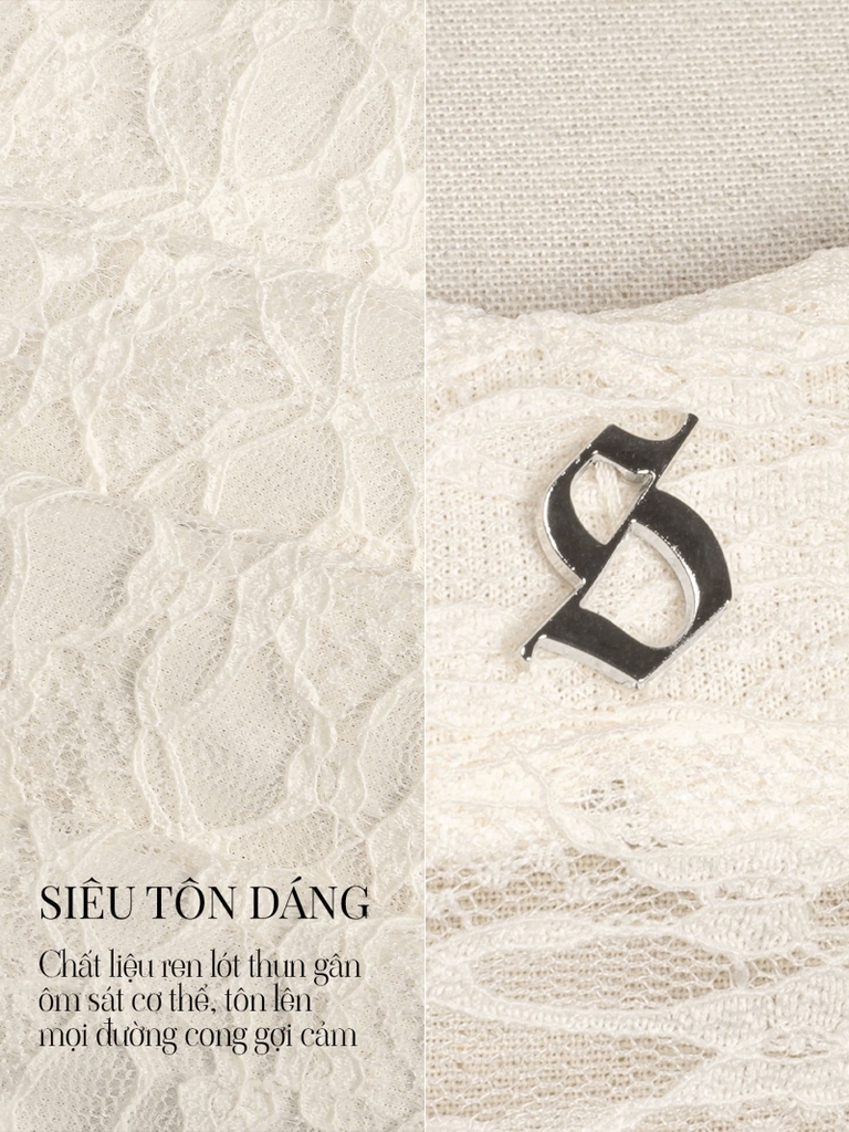 SISTERS Set áo váy hai dây phối ren Iris - Kem