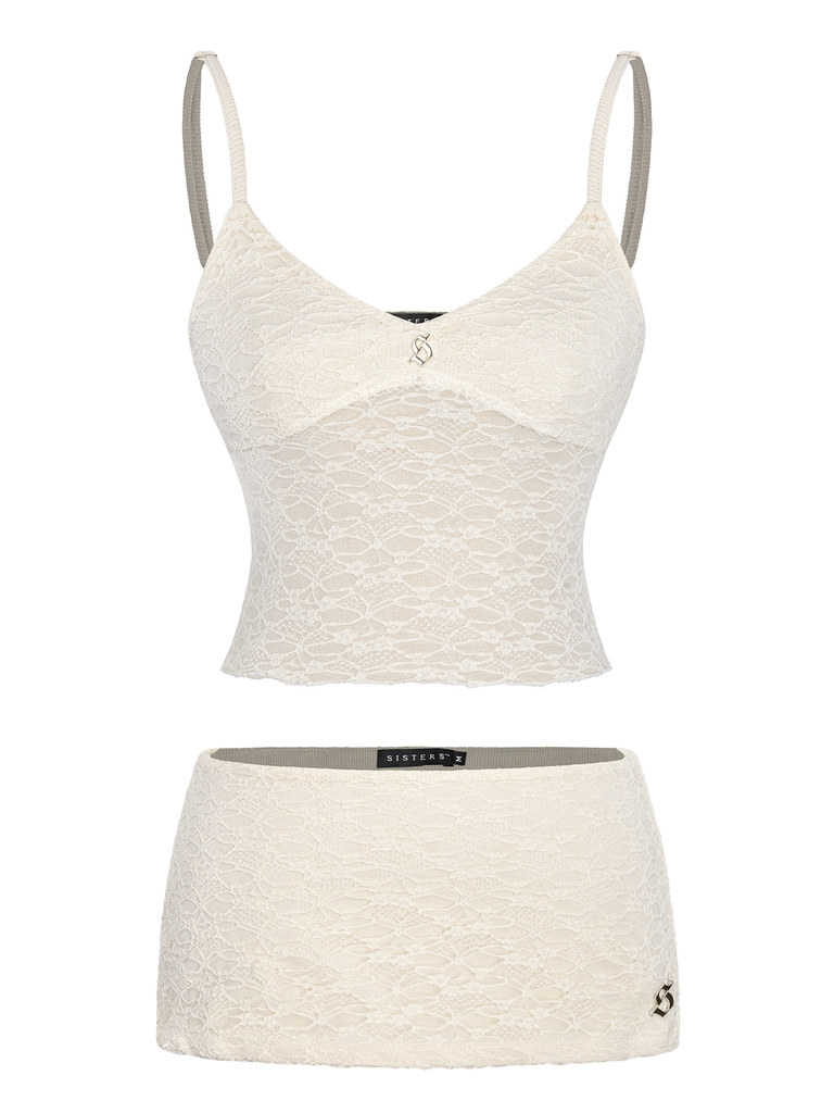 SISTERS Set áo váy hai dây phối ren Iris - Kem