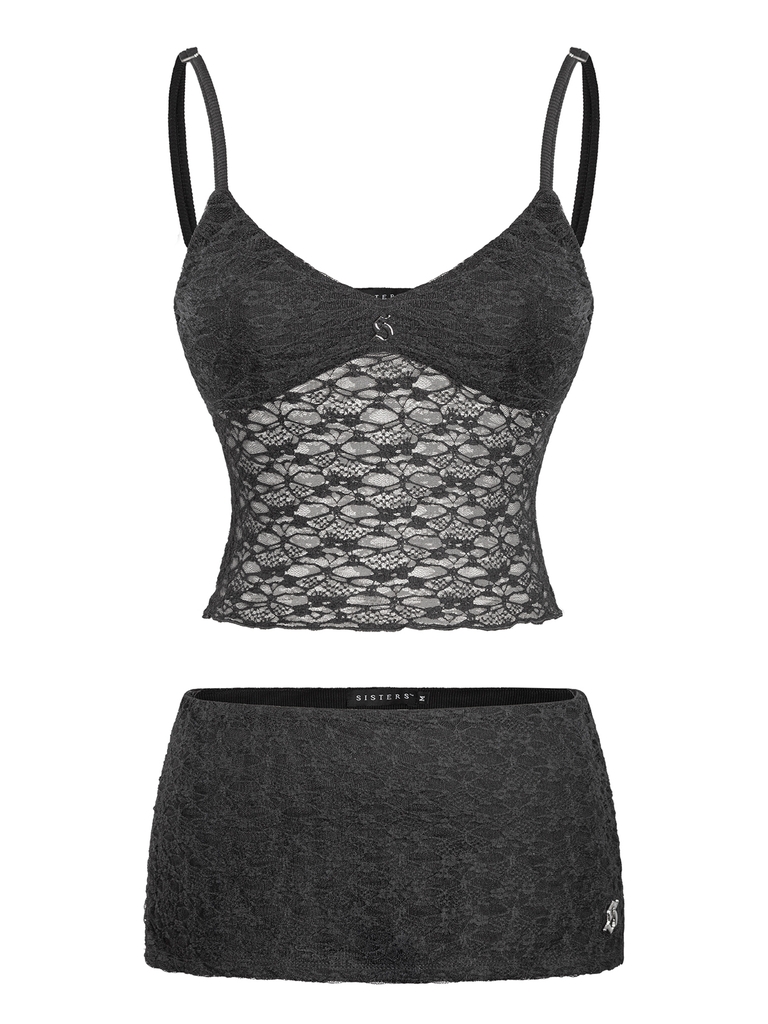 SISTERS Set áo váy hai dây phối ren Iris - Đen