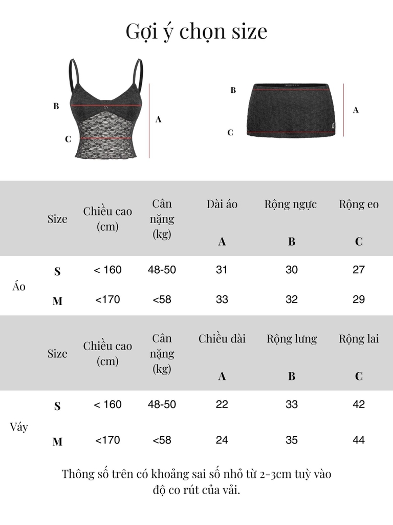 SISTERS Set áo váy hai dây phối ren Iris - Đen