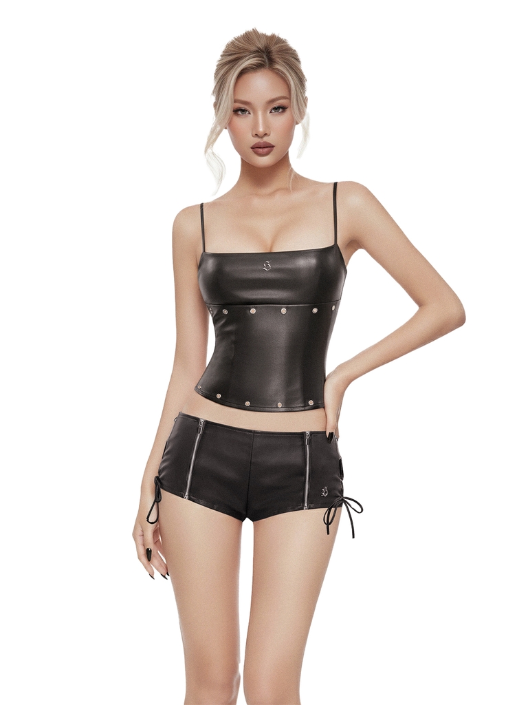 SISTERS Set áo hai dây quần mini short da Isism