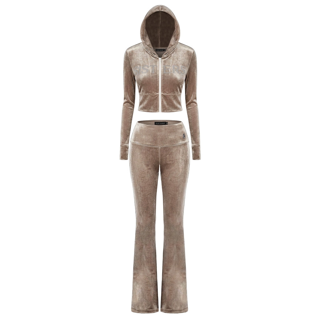 SISTERS Set áo khoác quần dài lưng lật Caspian - Nhung nâu nhạt