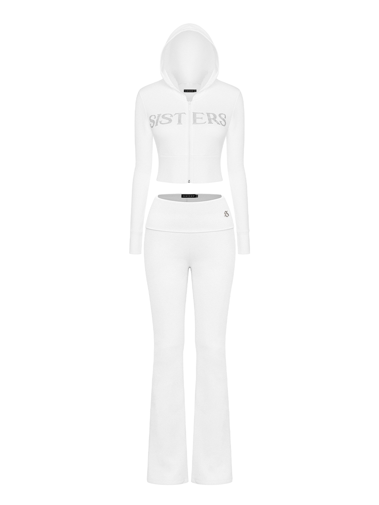 SISTERS Set áo khoác quần dài lưng lật ép đá Caspian - Trắng