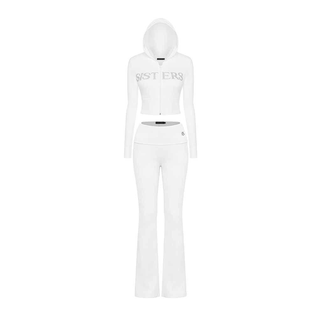 SISTERS Set áo khoác quần dài lưng lật ép đá Caspian - Trắng