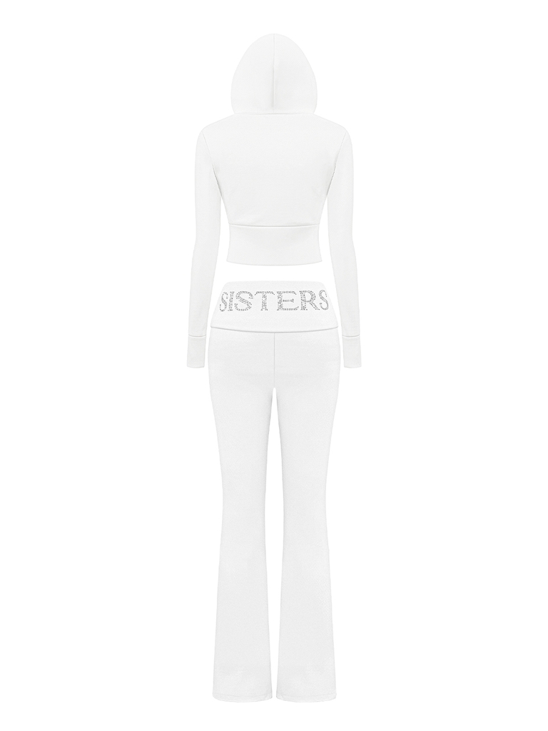 SISTERS Set áo khoác quần dài lưng lật ép đá Caspian - Trắng