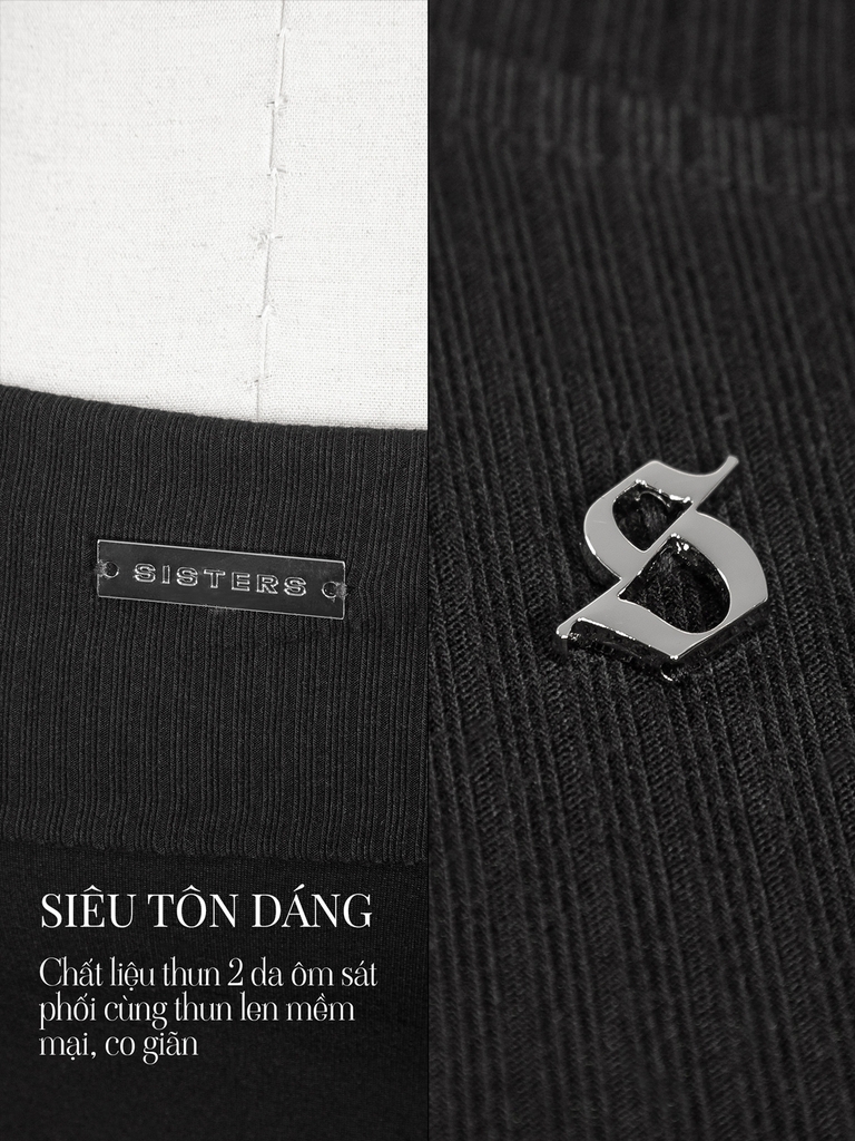 SISTERS Set áo len xẻ cổ váy lưng lật Lottie - Trắng