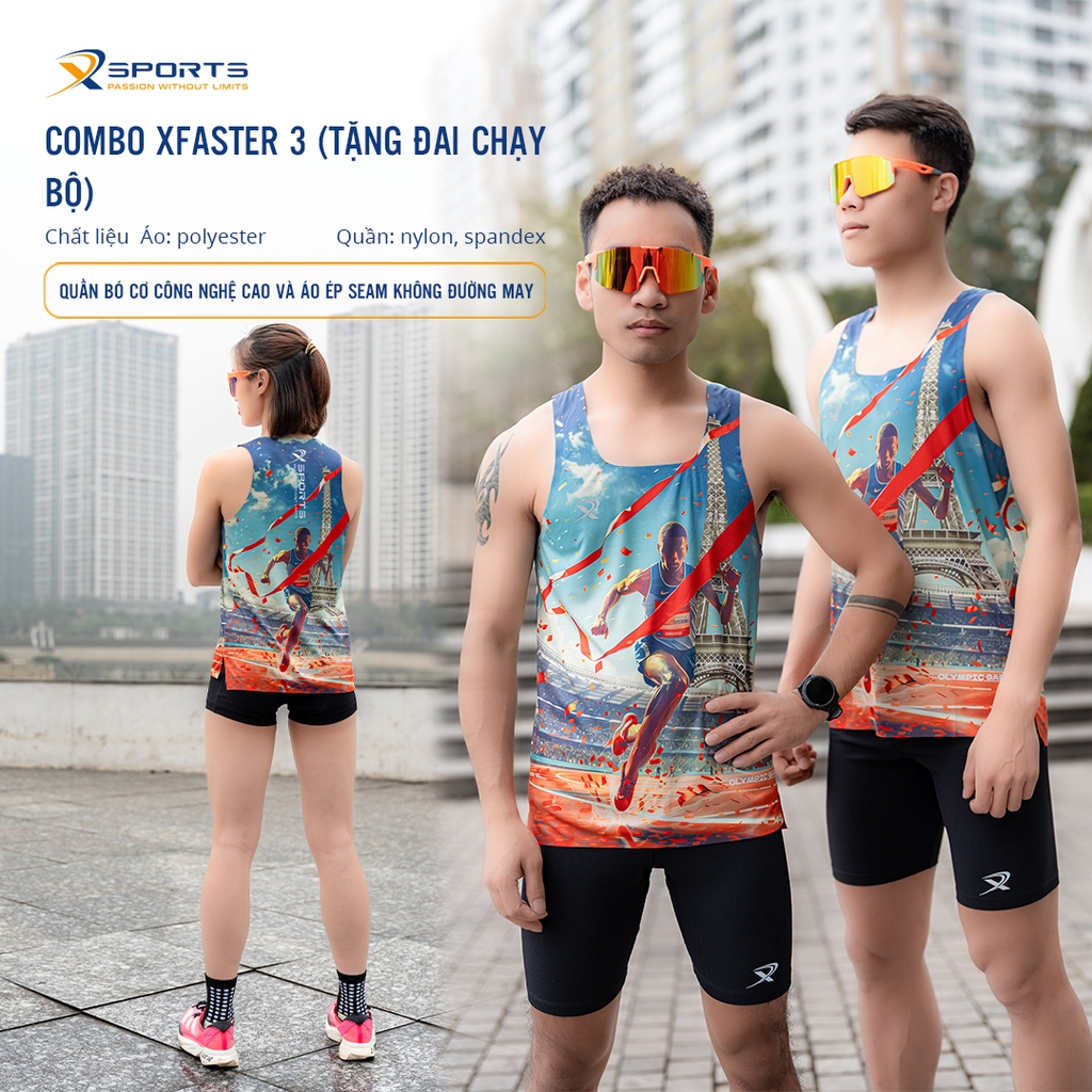 COMBO XFASTER 3:  ÁO XANH + QUẦN ĐEN (TẶNG ĐAI CHẠY BỘ)
