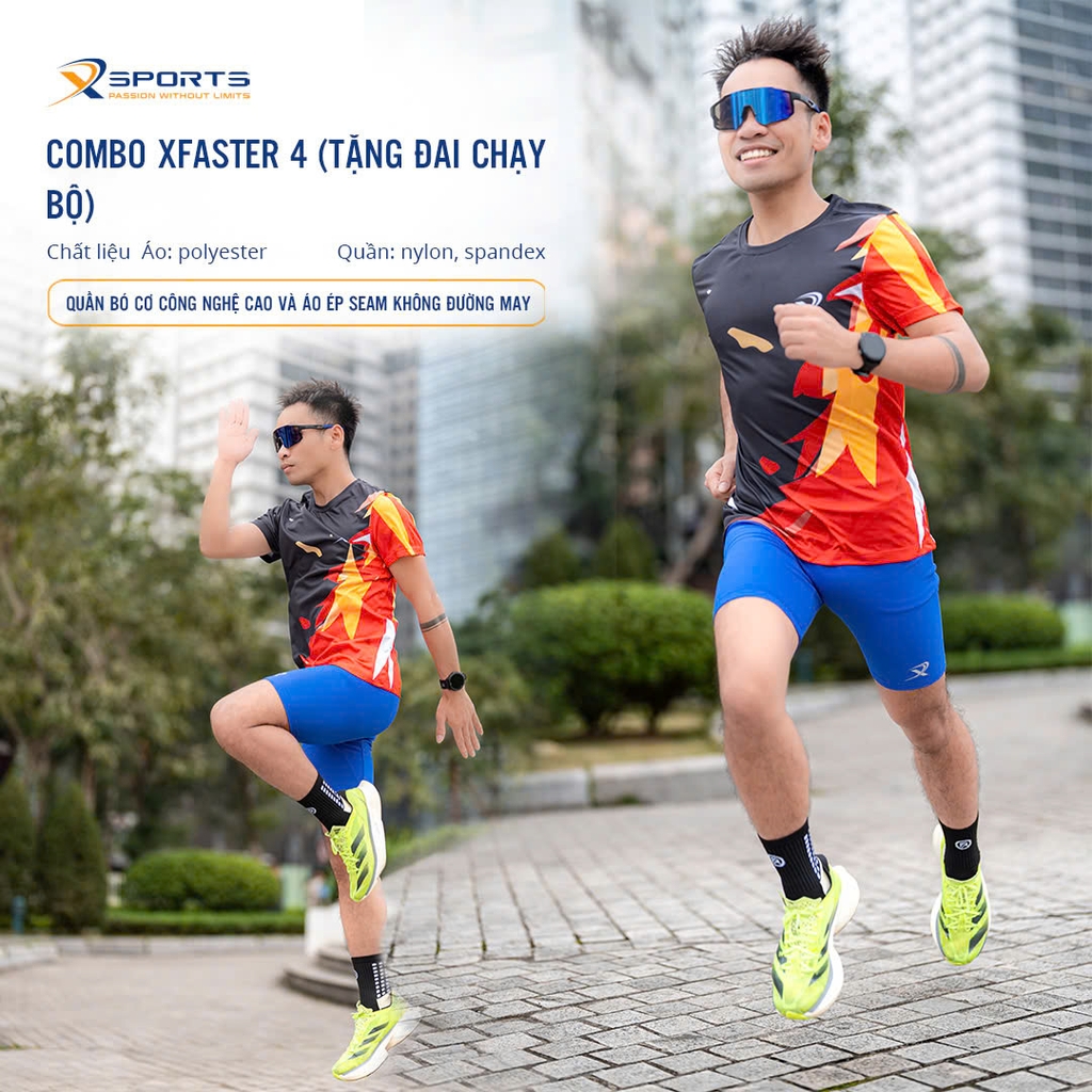 COMBO XFASTER 4:  ÁO ĐEN + QUẦN XANH (TẶNG ĐAI CHẠY BỘ)