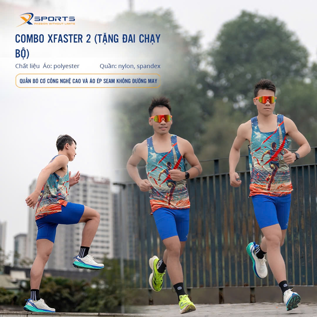 COMBO XFASTER 2:  ÁO XANH + QUẦN XANH (TẶNG ĐAI CHẠY BỘ)