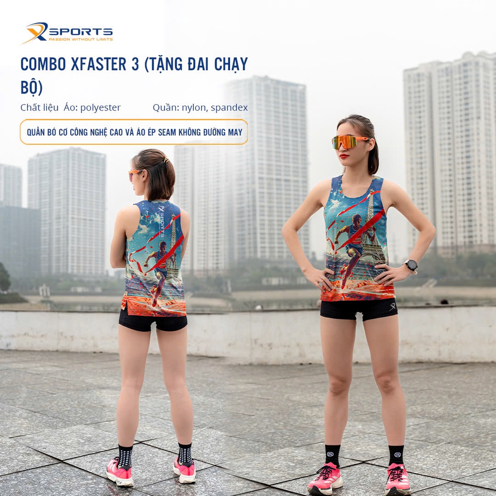 COMBO XFASTER 3:  ÁO XANH + QUẦN ĐEN (TẶNG ĐAI CHẠY BỘ)