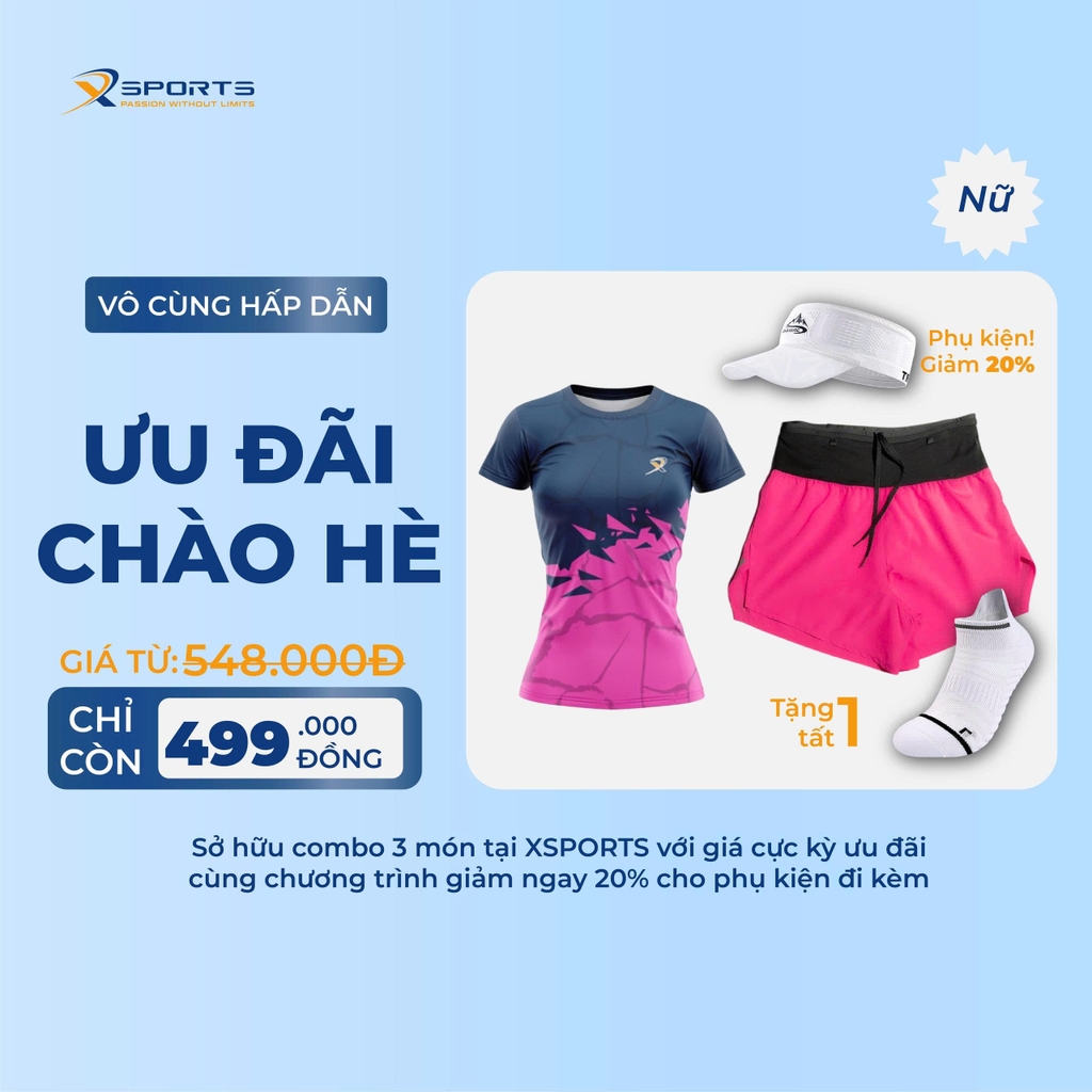 COMBO XSPOSTS 2: ÁO T SHIRT HỒNG + QUẦN LIỀN ĐAI HỒNG (TẶNG TẤT CHẠY BỘ)