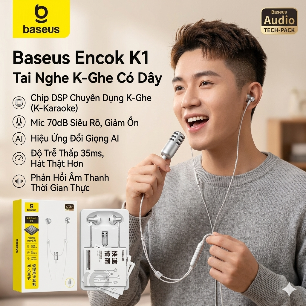 [Instock] Tai nghe có dây BASEUS ANCOK - K1 (Chân cắm Type C) - Kho đối tác