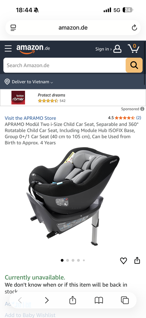 [Ghế trẻ em] Thương hiệu APRAMO METRO HUB ( Anh Quốc ) – Xoay 360°, khoá ISOFIX