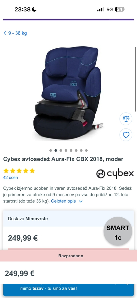 [Ghế trẻ em] Thương hiệu Cybex CBX (Đức), cho 9 tháng-12 tuổi, khoá iSOFIX, có thể tháo rời đệm Booster