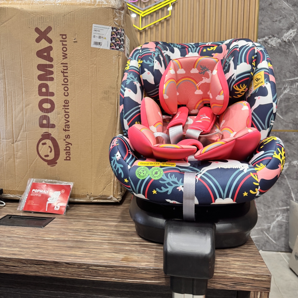 [Ghế trẻ em] Thương hiệu POPMAX HOORAY (UK ) – Xoay 360°, khoá iSOFIX, có chân chống, trẻ 0-12 tuổi