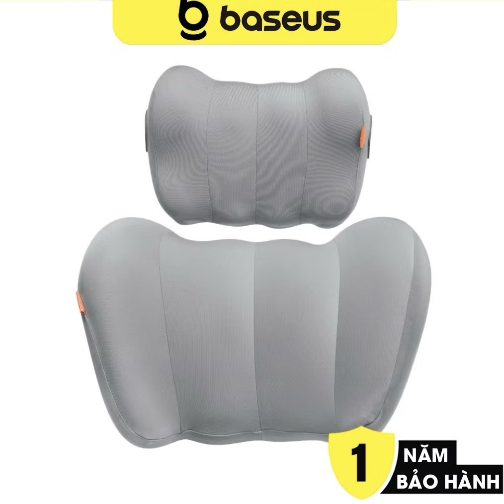 [Instock] BỘ COMBO GỐI TỰA LƯNG + TỰA ĐẦU BASEUS BẰNG CAO SU NON MÀU XÁM (Kho đối tác)